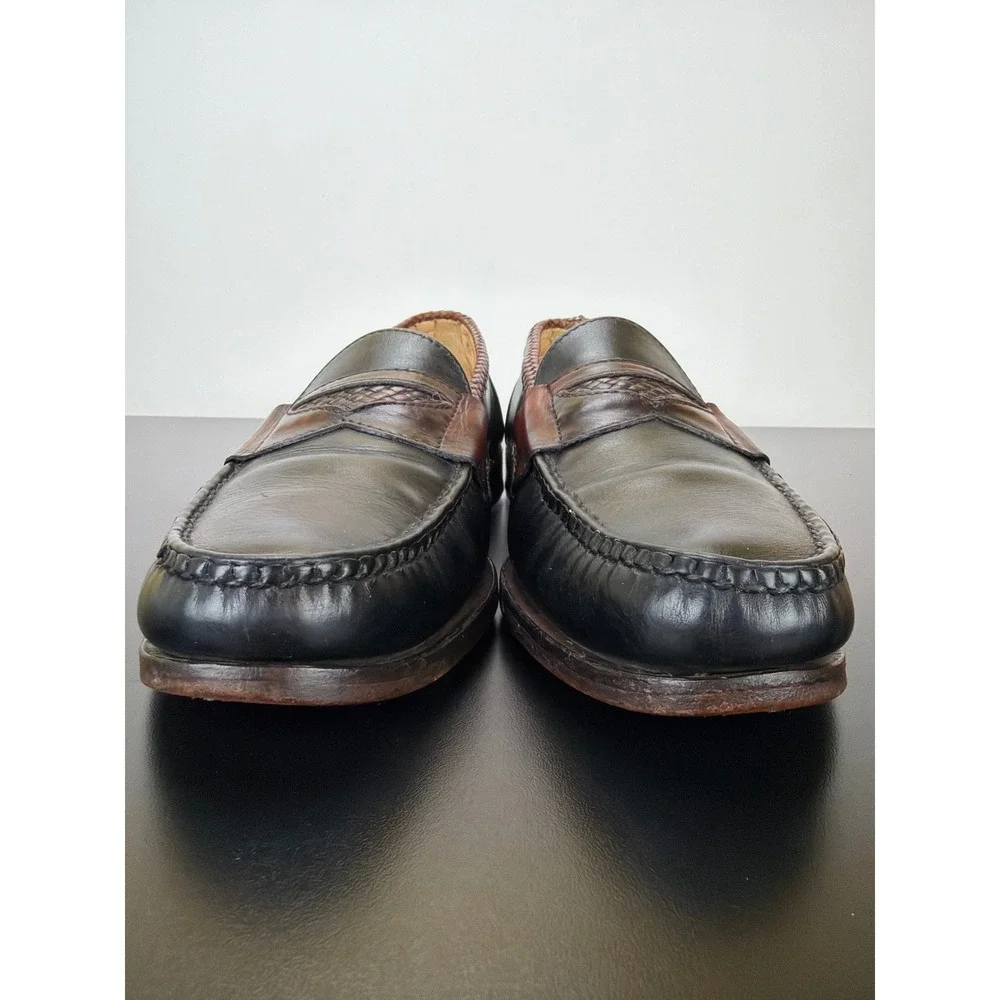 Allen Edmonds Newcastle Leather Black Brown Two Toned Slip On Loafers 10.5B